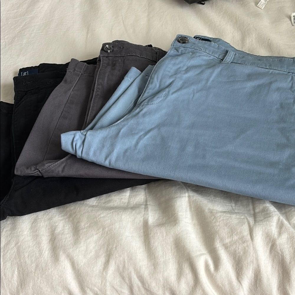3 Pair George Men's Flat Front Shorts - Black, Gray, Blue